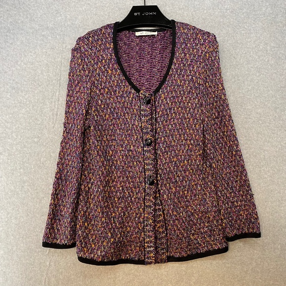 St John Pink Multicolor Cardigan 36" Bust • Metallic Accent • Very Pretty! - Picture 1 of 6